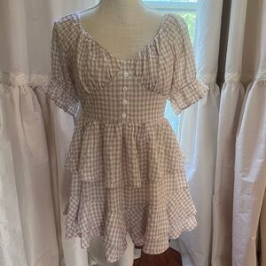Mable size small check (gingham) all in one short sleeve romper or “skort”